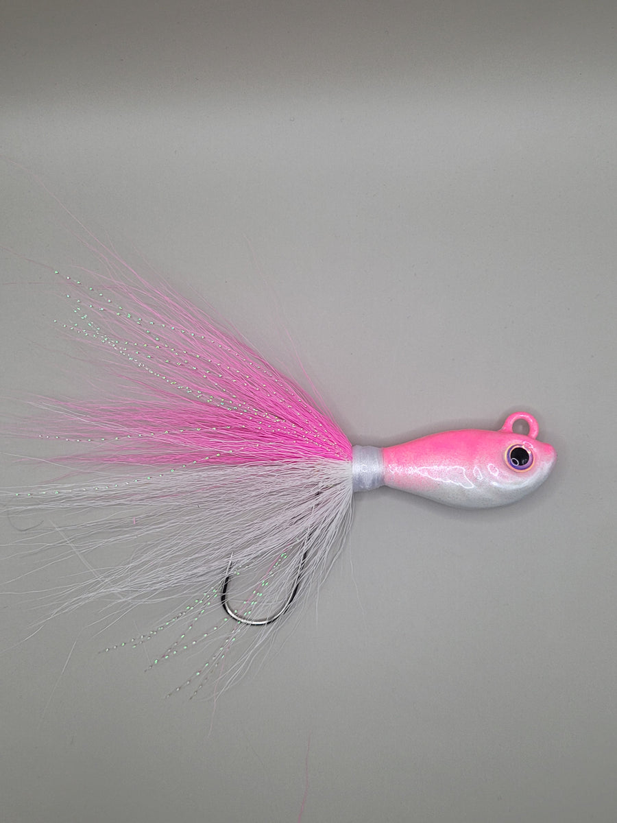ebay pink fishing hooks Natural Bucktail Pink/White