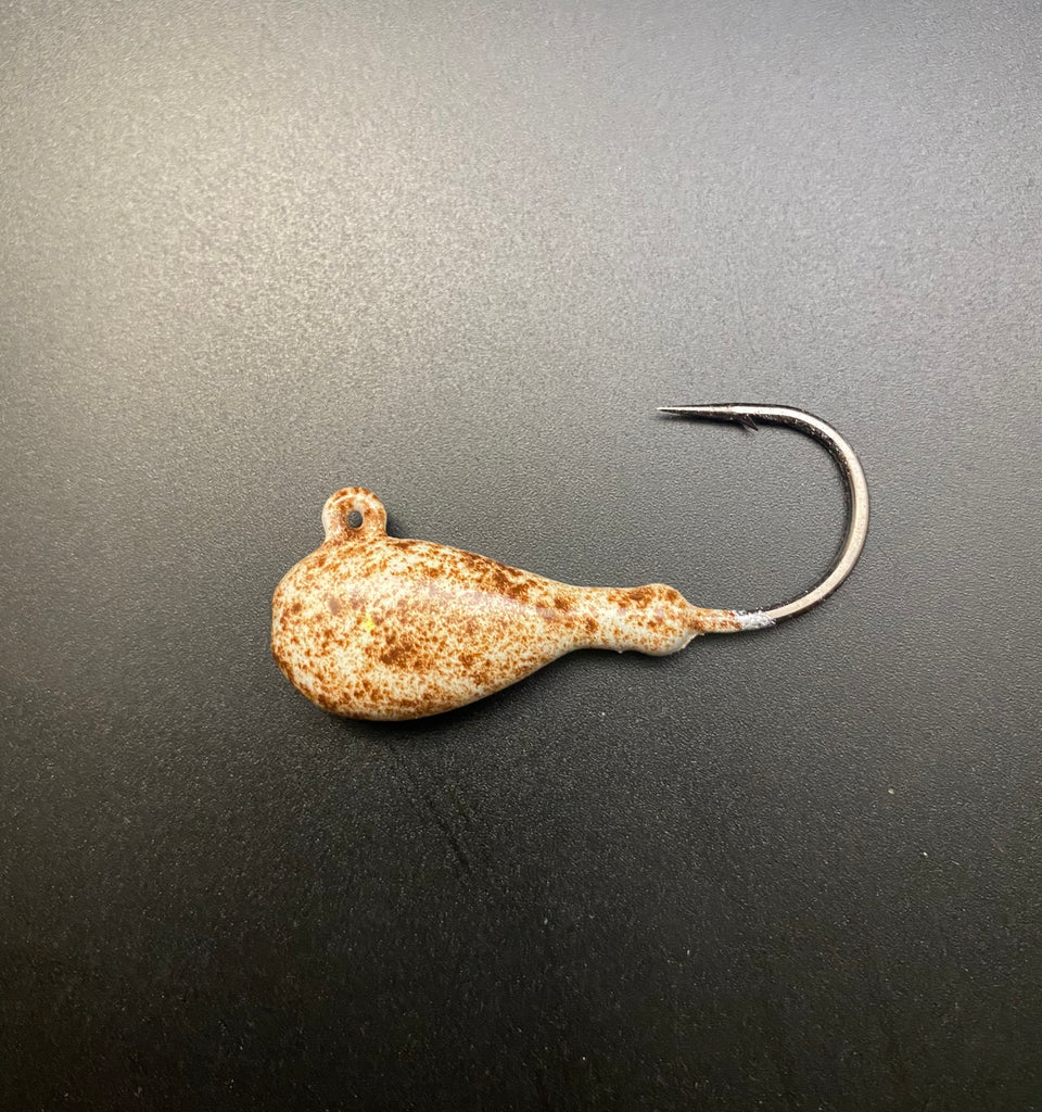 Flat head jig - white glow/brown