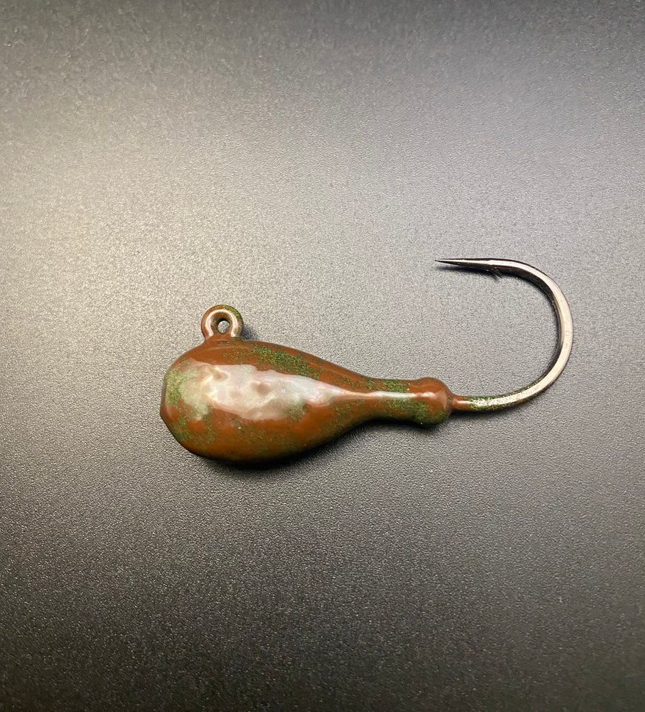 Flat head jig - dark green/brown