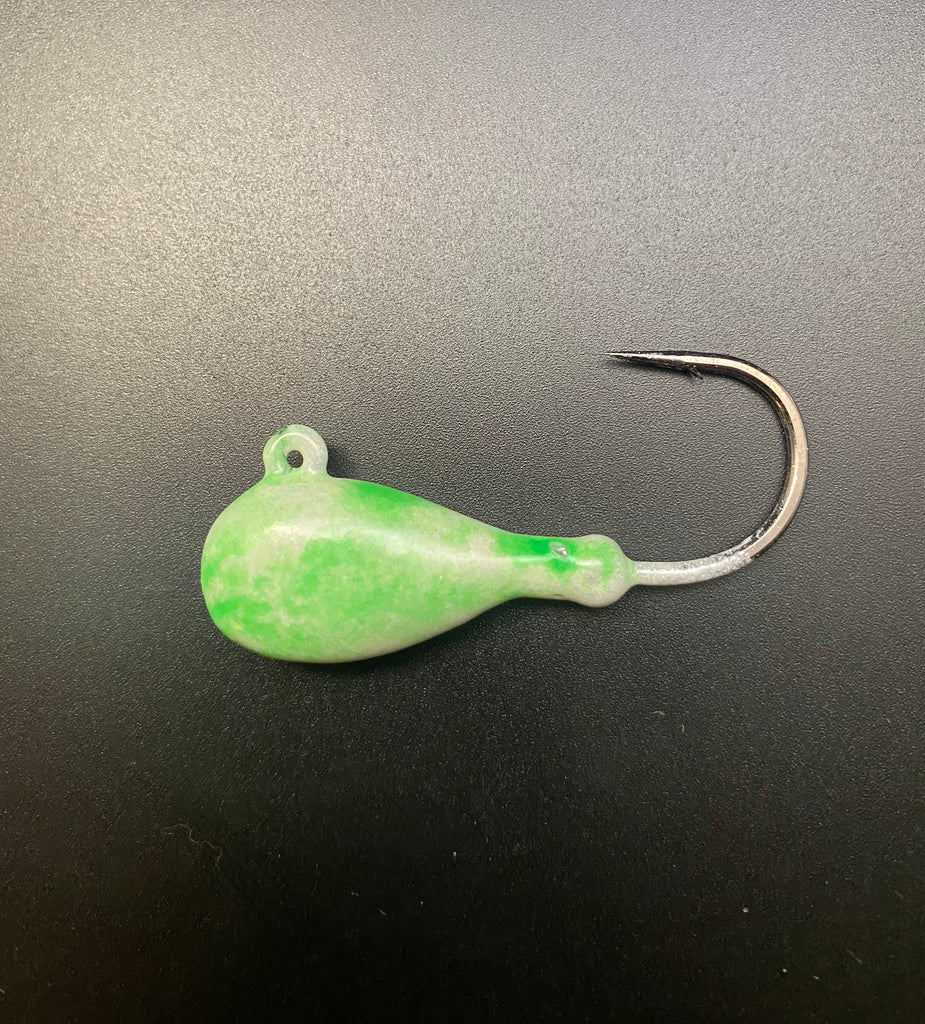 Flat head jig - white glow/green glow