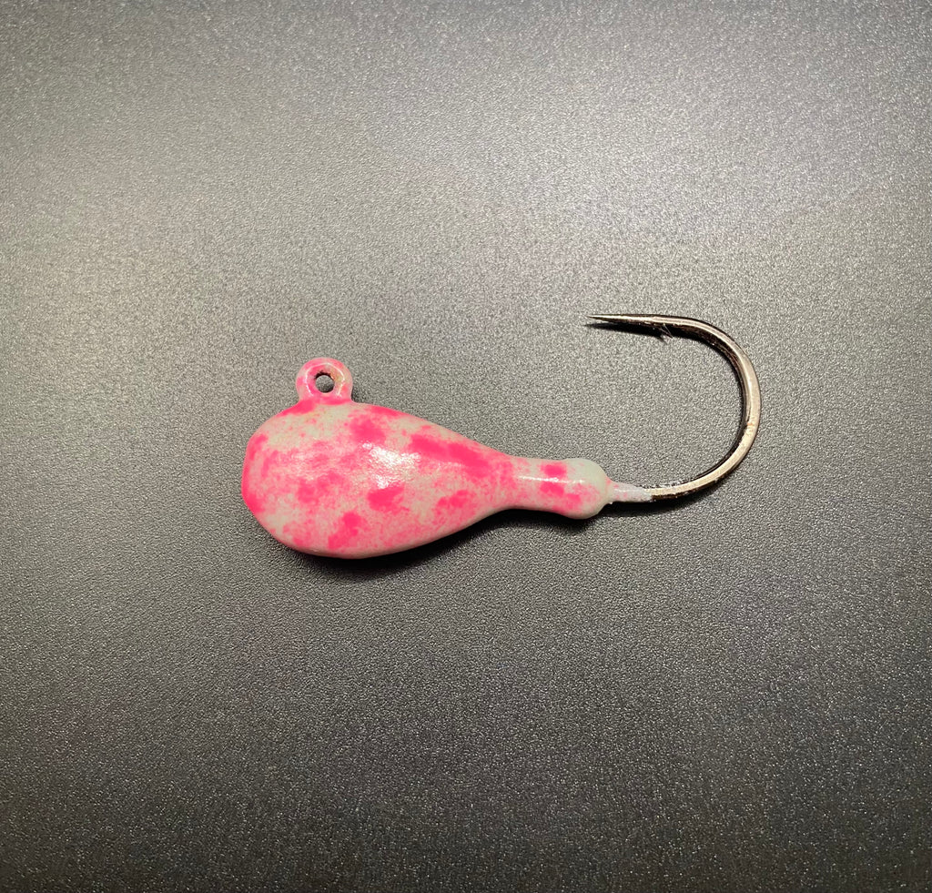 Flat head jig - white glow/pink glow